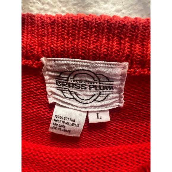 Brass Plum Red Sweater With Striped Sleeves Womens Size L Cotton Knit - Picture 3 of 4